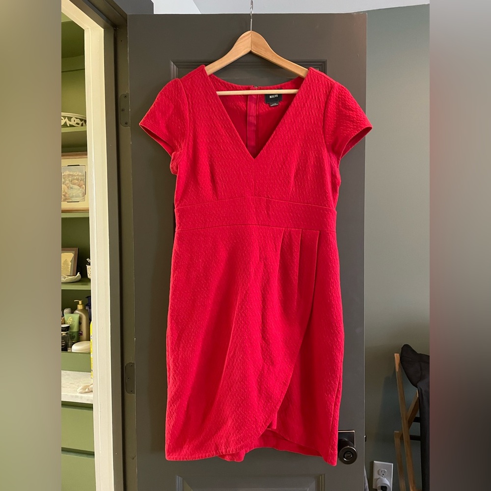 Red Maeve shift dress with tulip hem
